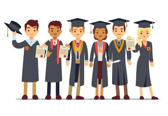 Vector graduation concept with students, college graduate