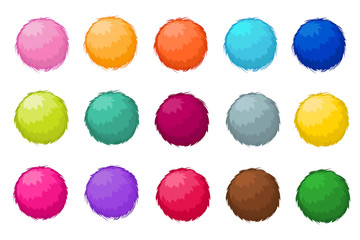 Colorful fluffy pompom fur balls isolated vector set - obrazy, fototapety, plakaty