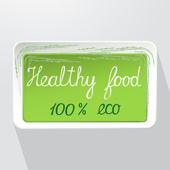 Vegan,healthy food icon,logo,symbol for cafe, restaurant, badges,tags,packaging with handwritten  text on green background.Vector illustration