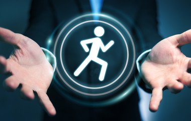 Young man using running application to check his performances 3D rendering