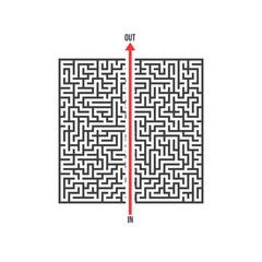 Illustration of Vector Maze Labyrinth. Greek Puzzle Challenge with Solution. Maze with Straight Way In