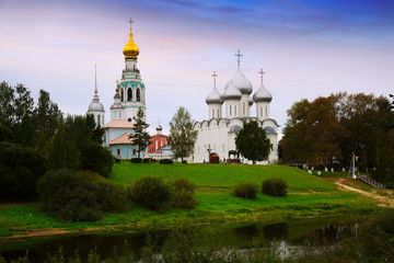 Fototapeta na wymiar Kremlin (Cathedral) Square at sunny day in Vologda, Russia