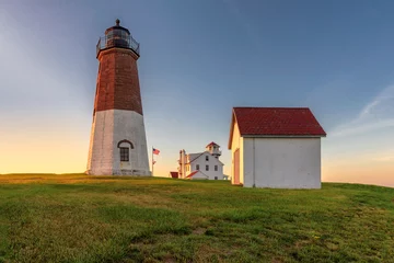 Papier Peint Lavable Phare Point Judith lighthouse Famous Rhode Island Lighthouse at sunset.