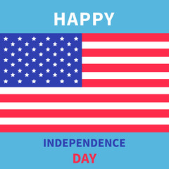 Happy independence day United states of America. 4th of July. Star and strip flag. Blue background. Flat design.