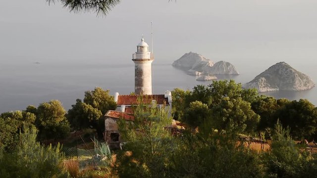 Lighthouse Gelidonya Peninsula in spring. Beautiful landscapes outdoors in Turkey and Asia. The landscape in the Mediterranean.