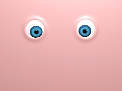 Funny blue eyes on pink background