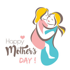 happy mothers day greeting card template, stylized symbol of mom and baby