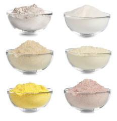 Heap of flour on white background, closeup