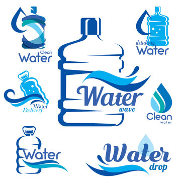 drinking clean water delivery set of emblems and labels