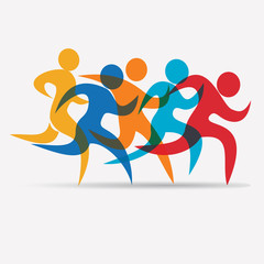 Fototapeta na wymiar running people set of stylized icons and silhouettes, sport and activity background