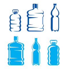 set of plastic bottles symbols and silhouettes for clean water - obrazy, fototapety, plakaty