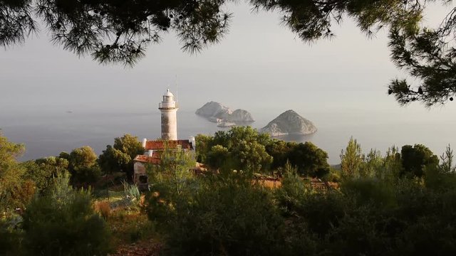 Lighthouse Gelidonya Peninsula in spring. Beautiful landscapes outdoors in Turkey and Asia. The landscape in the Mediterranean.