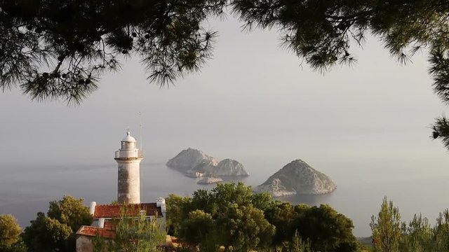 Lighthouse Gelidonya Peninsula in spring. Beautiful landscapes outdoors in Turkey and Asia. The landscape in the Mediterranean.