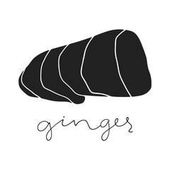 Cartoon ginger root silhouette on the white background