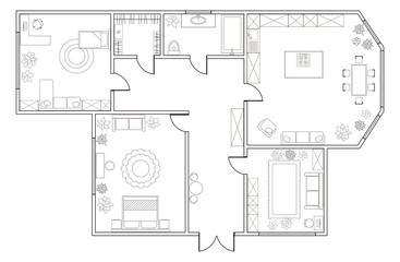 Abstract vector plan of two-bedroom apartment