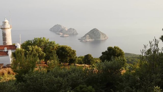 Lighthouse Gelidonya Peninsula in spring. Beautiful landscapes outdoors in Turkey and Asia. The landscape in the Mediterranean.