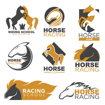 Horse racing colorful logo label set isolated on white