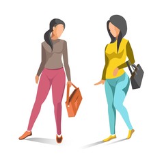 Two fashionable women isolated on white vector illustration