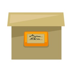 Cardboard box with sign on side isolated illustration