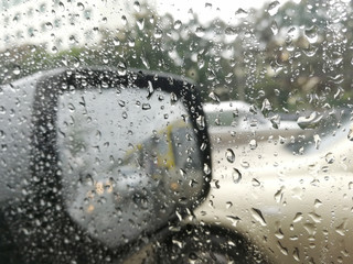 Rain water drops while driving