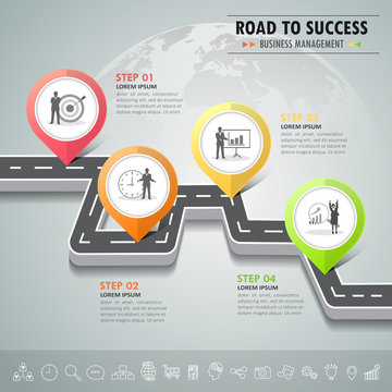Road way infographic template 4 options. can be used for workflow layout, diagram, number options, timeline and steps