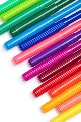 Close-up view of set of colorful felt tip pens isolated on white