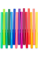 Close-up view of set of colorful felt tip pens isolated on white