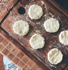 cooking cottage cheese pancakes on the wood board