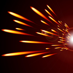 Abstract glowing lines of fire  on a dark background.