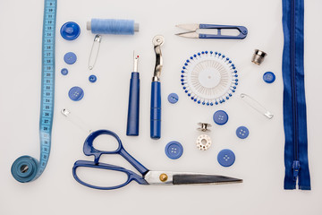 top view of workshop with needlework details and tools mock-up