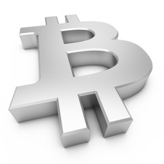 3D Rendering silver Bitcoin Sign isolated on white background