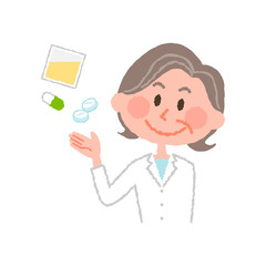 vector illustration of an elderly female pharmacist