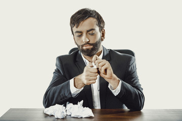 Young businessman can't find an idea.