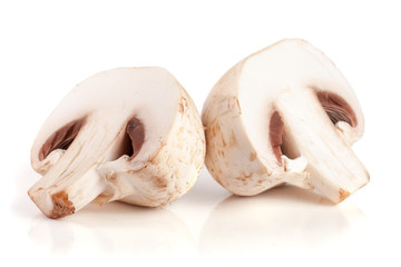 champignon mushrooms half isolated on white background