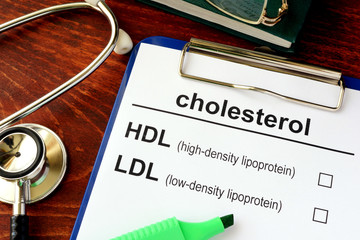 Medical form with words cholesterol HDL LDL. - obrazy, fototapety, plakaty