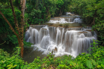 Huay Mae Kamin Waterfall, situated on the east of Sri Nakarin Dam national park, Kanchanaburi province, Thailand, Southeast Asia. One of the most famous and beautiful cascading waterfall of Thailand.