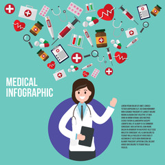 female doctor with instrument icons. vector illustration. healthcare and medical consultant design concept.