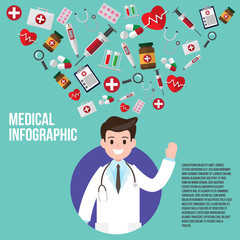 male doctor with instrument icons. vector illustration. healthcare and medical consultant design concept.