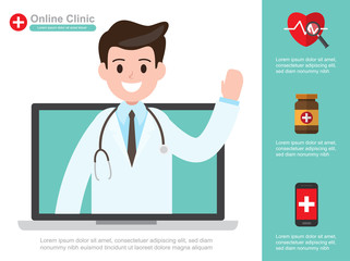 male doctor. vector illustration. online healthcare diagnosis and medical consultant. infographic design.