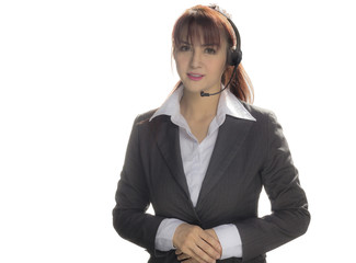 Call center woman, smiling business woman, customer Service Agent with headset isolated on a white...