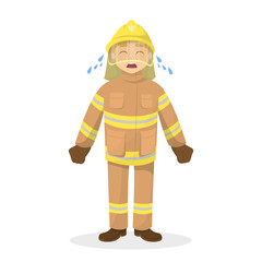 Isolated crying fireman.