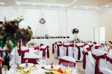 The wedding decorations are in the restaurant