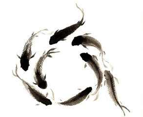 Fototapeta premium Chinese traditional distinguished gorgeous decorative hand-painted ink-carp 