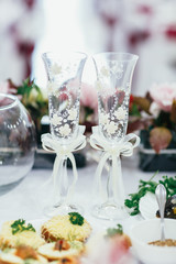 The wedding glasses for bride and groom