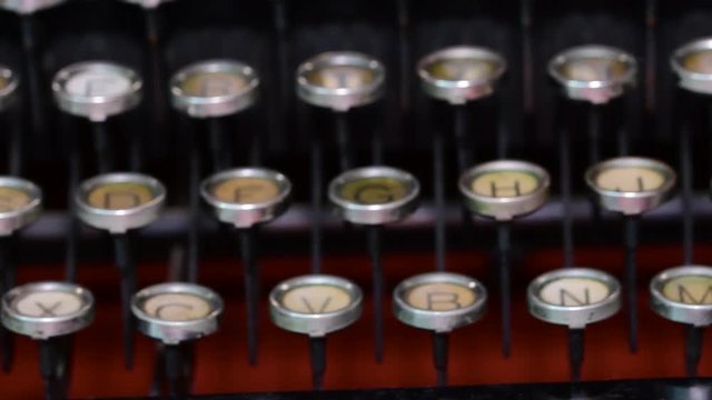 Vintage keyboard on typewriter. Czech keyboard. Cinematic look, 4K. 