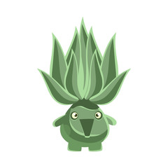 Green laughing succulent emoji. Cartoon emotions character vector Illustration