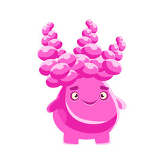 Cute pink succulent with a smiling face. Cartoon emotions character vector Illustration