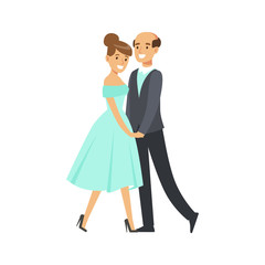 Happy couple dancing ballroom dance colorful character vector Illustration
