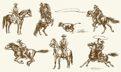 Cowboys. Hand drawn set. - 154950712