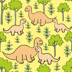 Childrens colorful seamless pattern with the image of funny dinosaurs
